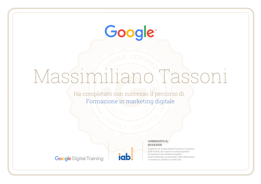 Attestato digital marketing google